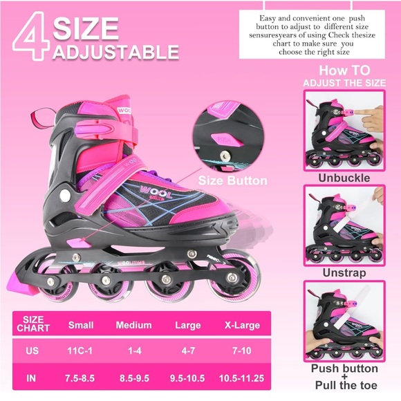 NEW IN BOX 🛼 Wooltime Sports Light-up Inline Skates. Size XL. Adjustable - Picture 3 of 10